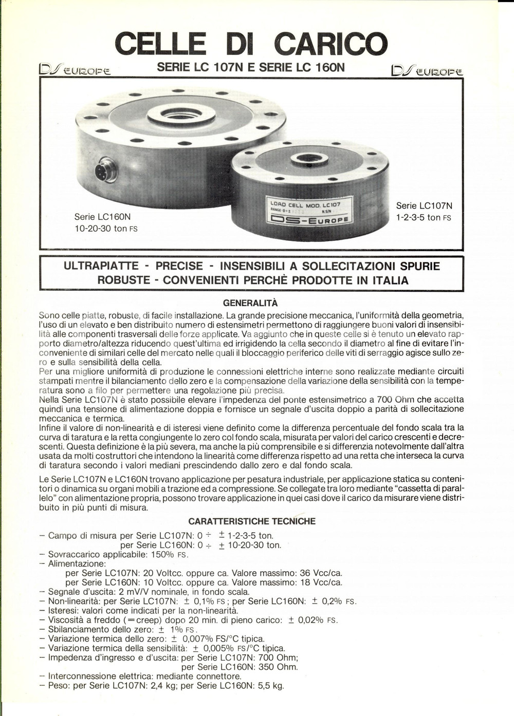 Materiale pubblicitario d’epoca 1970 ca MILANO SocietÃ  AN. NA. Celle di carico serie LC 107N e 160N Volantino 1