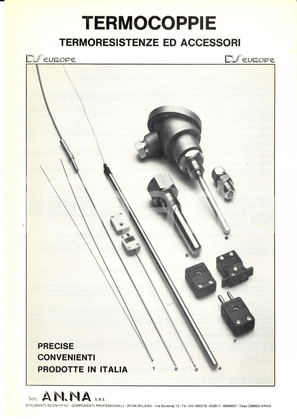 Materiale pubblicitario d’epoca 1970 ca MILANO SocietÃ  AN. NA. Termocoppie  Termoresistenze  Volantino 1