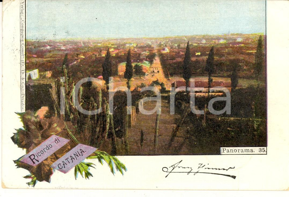 Cartolina originale da collezione 1898 CATANIA Veduta panoramica Cartolina ILLUSTRATA VINTAGE FP VG 1