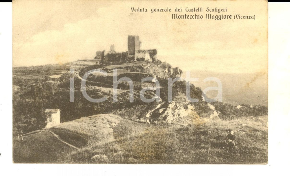 1920 ca MONTECCHIO MAGGIORE (VI) Veduta dei Castelli Scaligeri *Cartolina FP NV