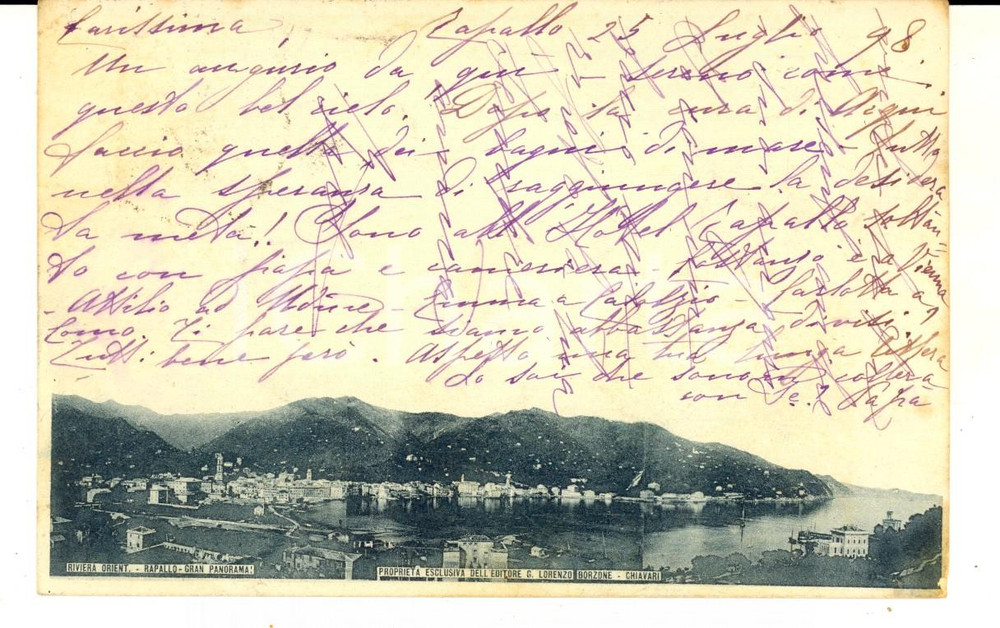 Cartolina originale da collezione 1898 RAPALLO GE Panorama con la riviera Cartolina ed. Lorenzo BORZONE 1