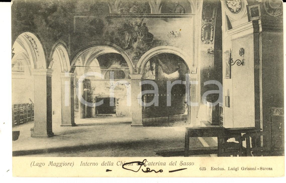 Cartolina originale da collezione 1903 LEGGIUNO Interno della chiesa di SANTA CATERINA del SASSO Cartolina FP VG 1