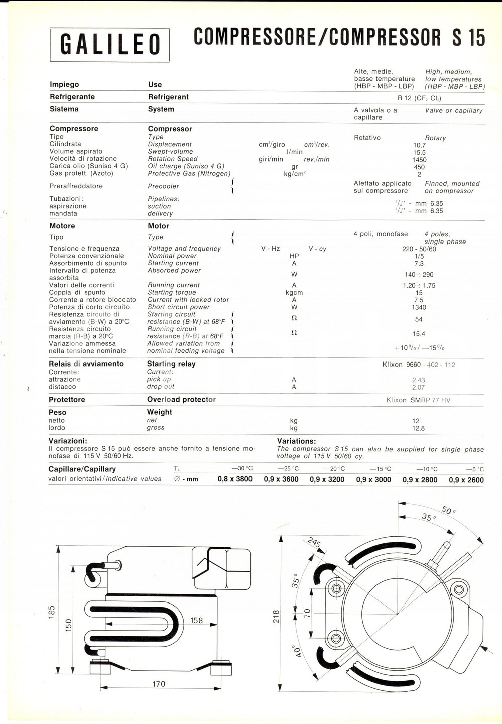 Materiale pubblicitario d’epoca 1972 OFFICINE GALILEO FIRENZE Compressore S 15 Volantino pubblicitario 1