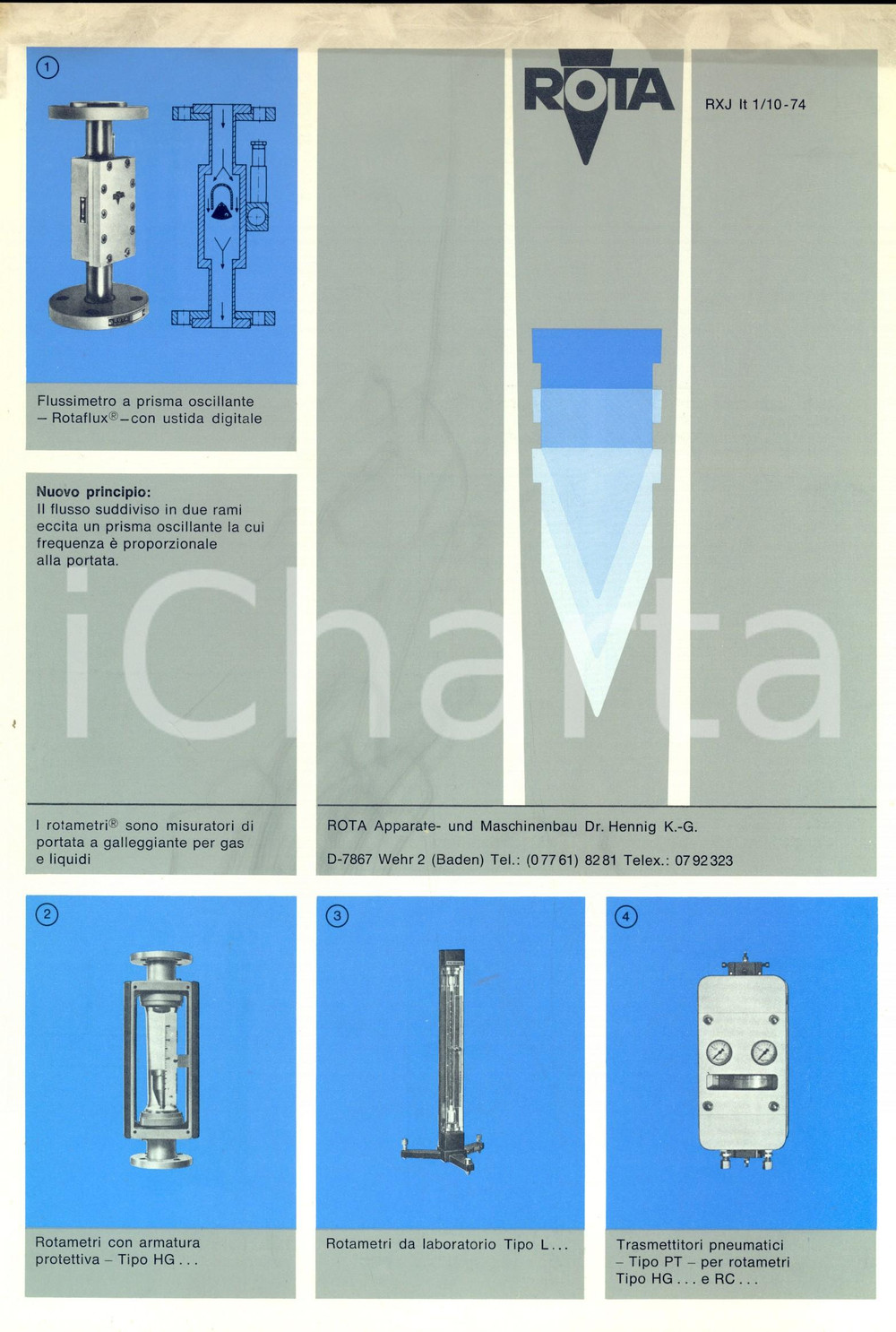Materiale pubblicitario d’epoca 1974 MILANO ROTA KG  Rotametri Pieghevole pubblicitario VINTAGE 1