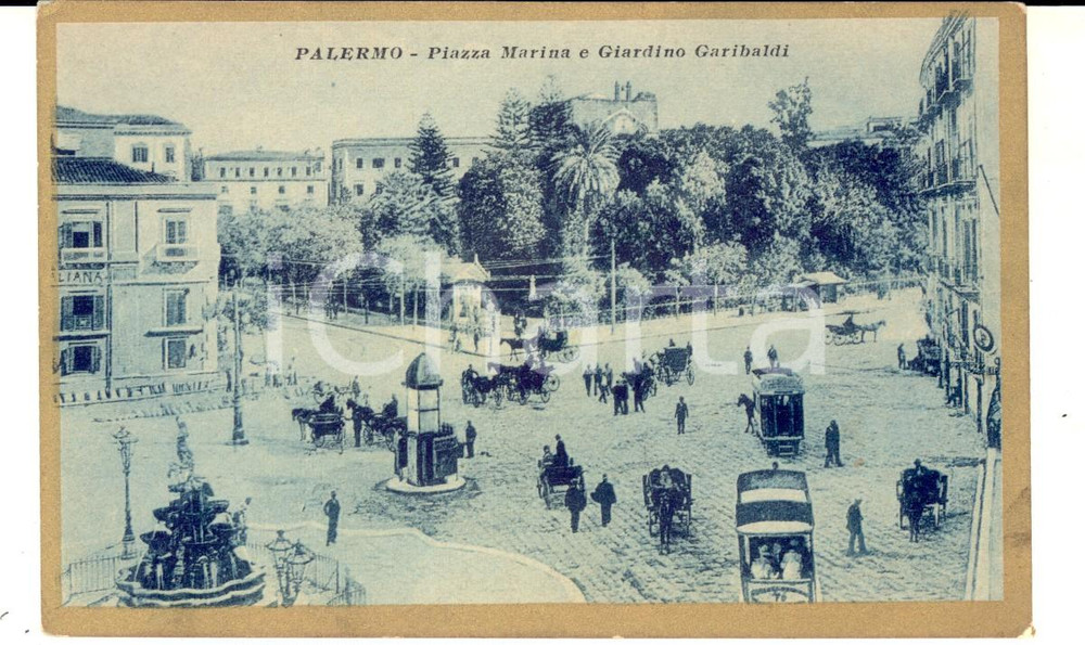 Cartolina originale da collezione 1915 ca PALERMO Piazza MARINA e Giardino GARIBALDI Cartolina FP NV 1