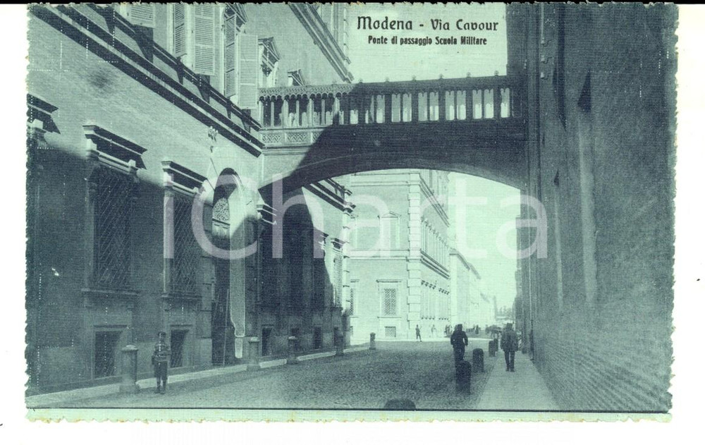 Cartolina originale da collezione 1915 ca MODENA Via Cavour  Ponte di passaggio Scuola Militare Cartolina FP NV 1