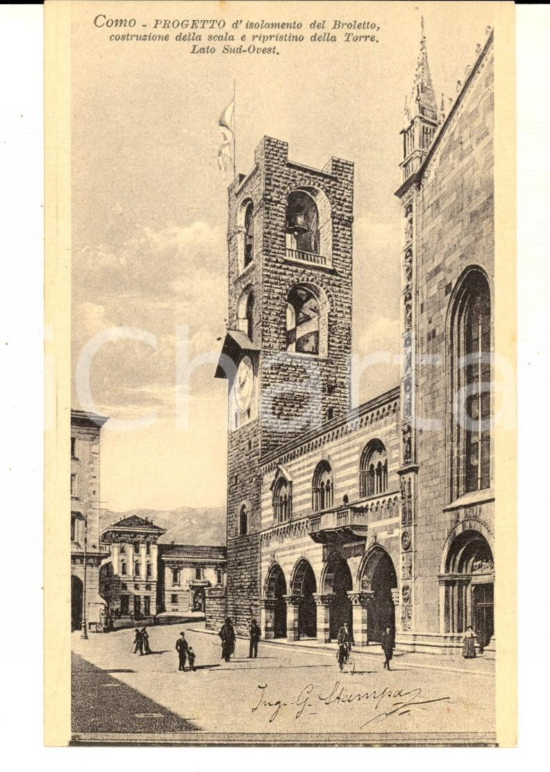 Cartolina originale da collezione 1915 ca COMO Progetto per il BROLETTO e la torre  Ing. STAMPA Cartolina FP NV 1