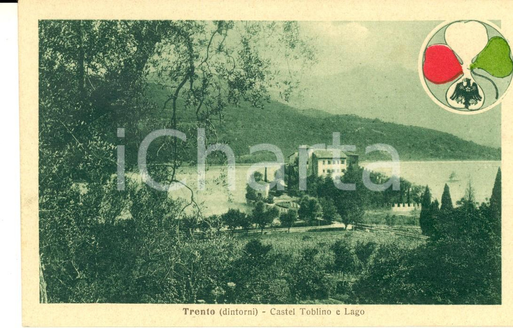 Cartolina originale da collezione 1917 CALAVINO TN Panorama di Castel TOBLINO e lago  Cartolina FP NV 1