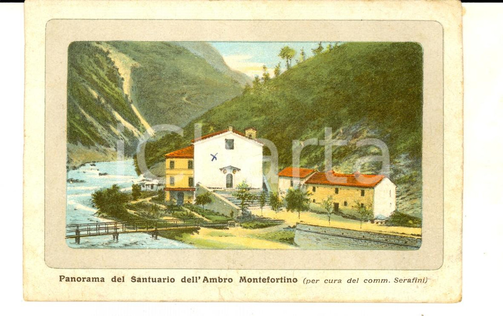 Cartolina originale da collezione 1910 ca MONTEFORTINO AP Panorama del santuario MADONNA DELL AMBRO Cartolina 1