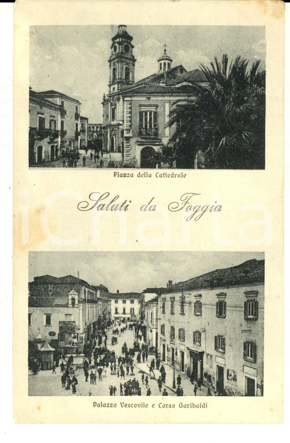 Cartolina originale da collezione 1920 ca FOGGIA Vedutine con la cattedrale e corso Garibaldi Cartolina FP NV 1
