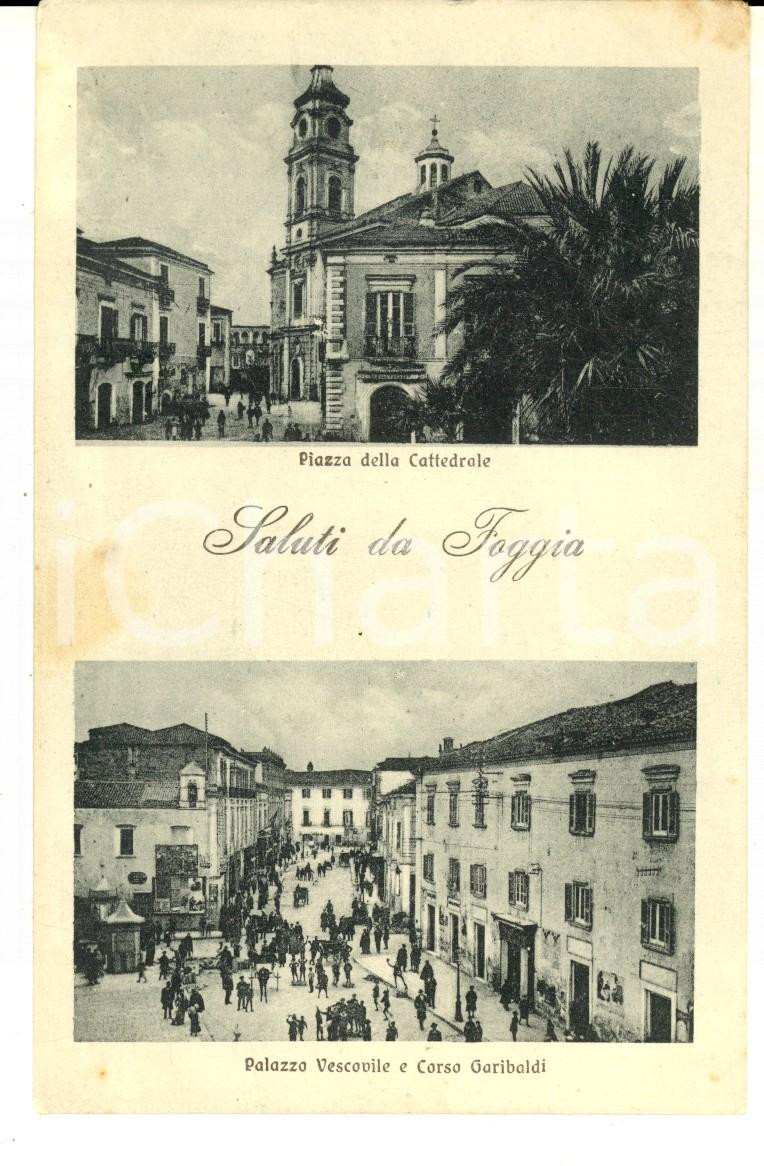 Cartolina originale da collezione 1920 ca FOGGIA Vedutine con la cattedrale e corso Garibaldi Cartolina FP NV 1