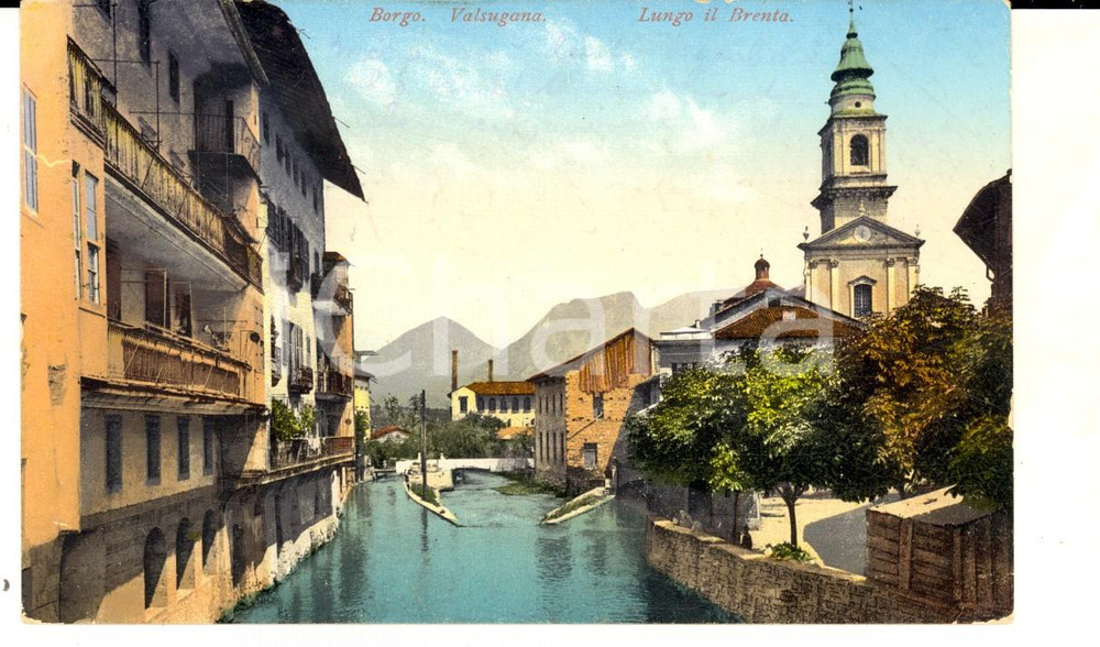 Cartolina originale da collezione 1915 ca BORGO VALSUGANA TN Panorama lungo il Brenta Cartolina FP VG 1