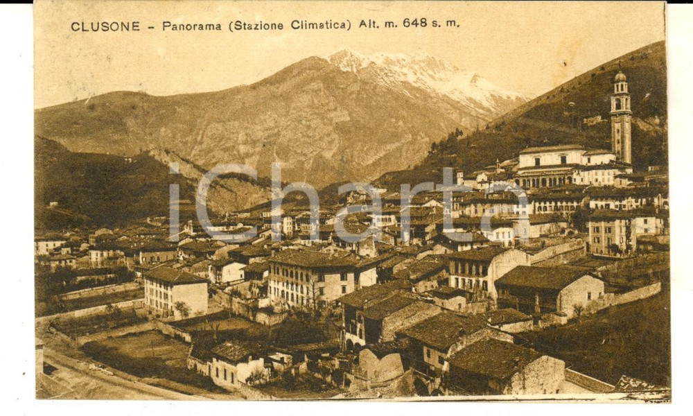 Cartolina originale da collezione 1933 CLUSONE BG Panorama del paese Cartolina postale FP VG 1