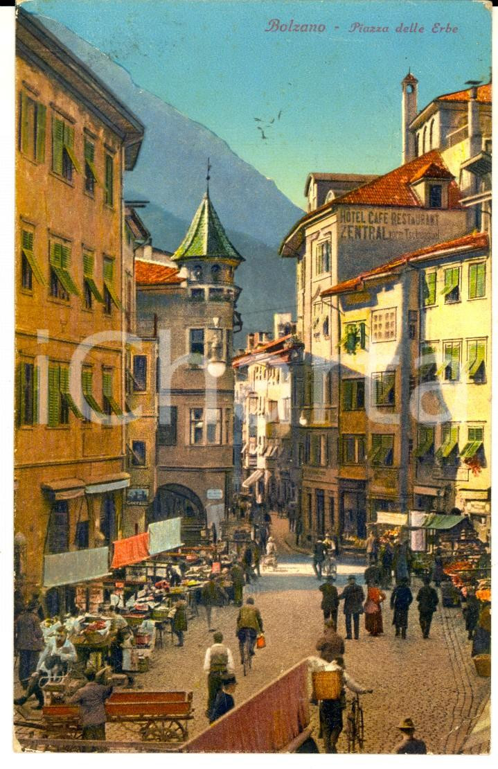 Cartolina originale da collezione 1929 BOLZANO Piazza delle Erbe Cartolina postale ILLUSTRATA FP VG 1