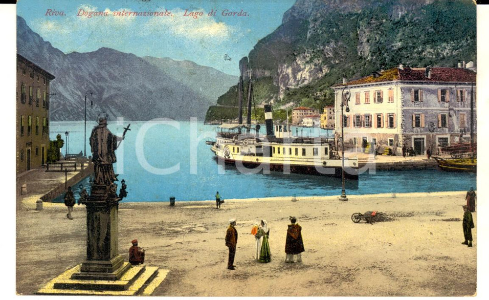 Cartolina originale da collezione 1910 RIVA DEL GARDA TN Lago di Garda e Dogana internazionale Cartolina FP VG 1