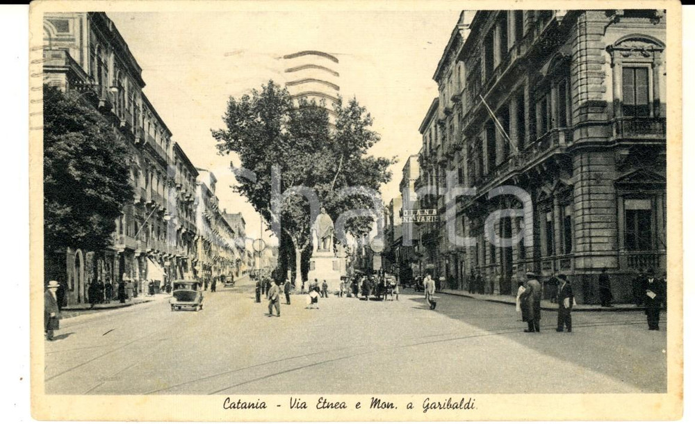 Cartolina originale da collezione 1940 CATANIA Via ETNEA e monumento a GARIBALDI Cartolina ANIMATA FP VG 1