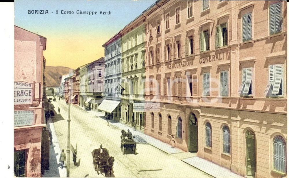 Cartolina originale da collezione 1920 ca GORIZIA Corso Giuseppe VERDI e ASSICURAZIONI GENERALI Cartolina FP NV 1