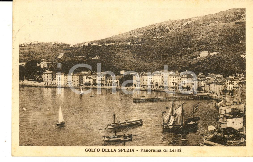 Cartolina originale da collezione 1929 LERICI SP Panorama del litorale Cartolina ANIMATA barche FP VG 1