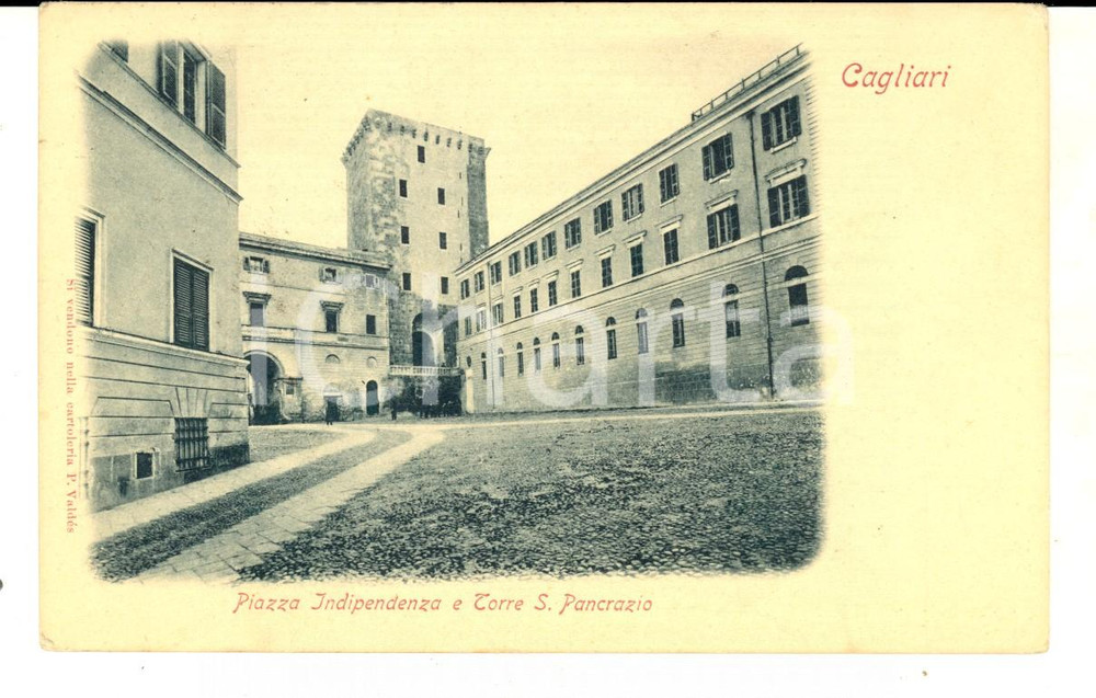 Cartolina originale da collezione 1901 CAGLIARI Piazza Indipendenza e Torre S. PANCRAZIO Cartolina FP VG 1
