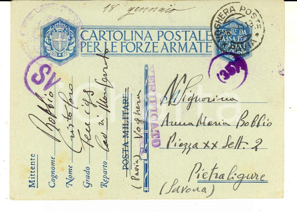 Cartolina originale da collezione 1941 WW2 VOGHERA Cavalleggeri MONFERRATO Cartolina cap. Gian Cristoforo BOBBIO 1