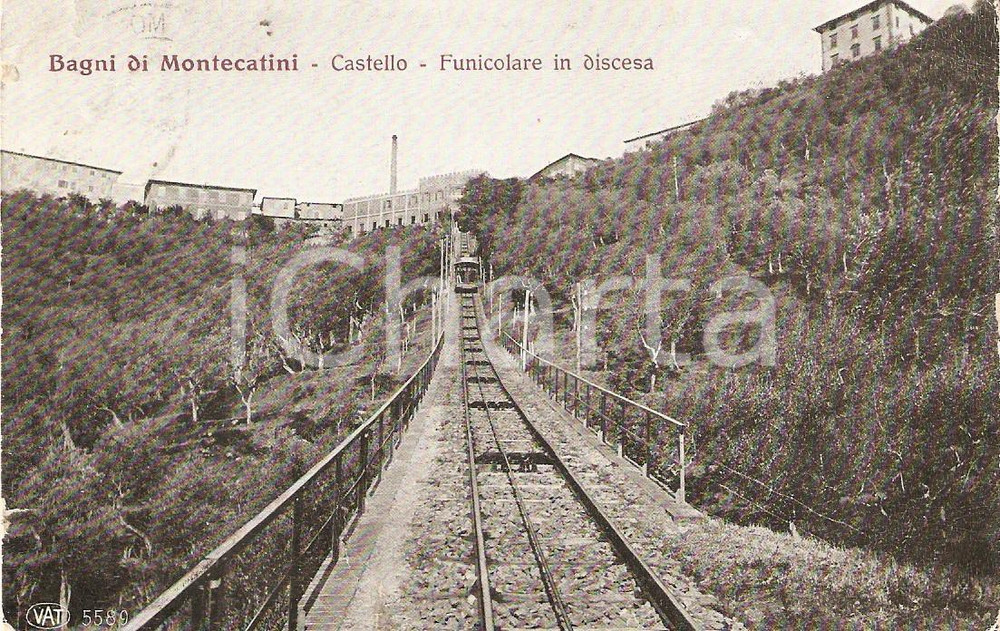 Cartolina originale da collezione 1910 BAGNI DI MONTECATINI Frazione Castello  Funicolare in discesa Cartolina 1