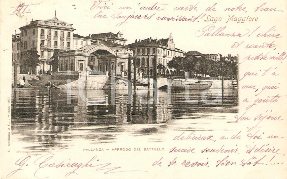 Cartolina originale da collezione 1900 VERBANIA PALLANZA Approdo del battello Cartolina FP VG 1