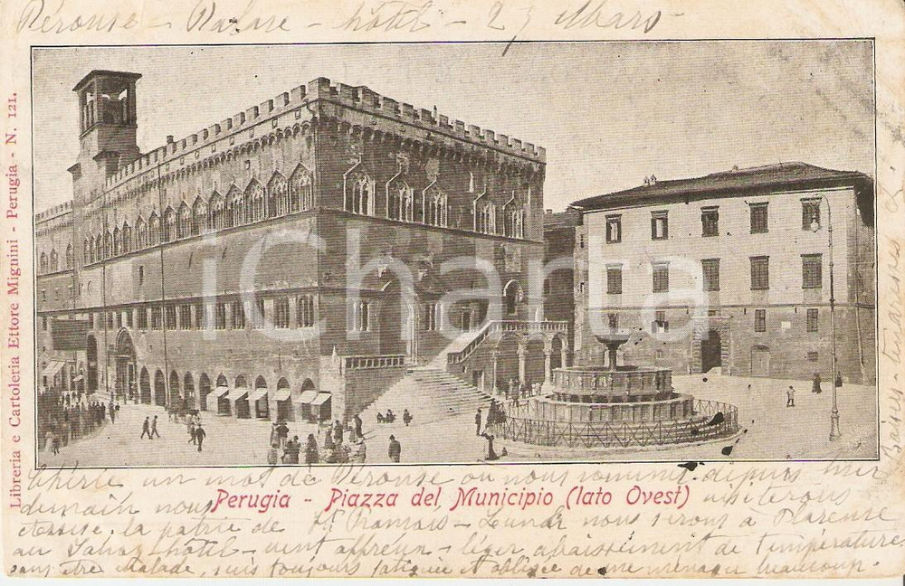 Cartolina originale da collezione 1903 PERUGIA Lato ovest di Piazza del Municipio Cartolina FP VG 1