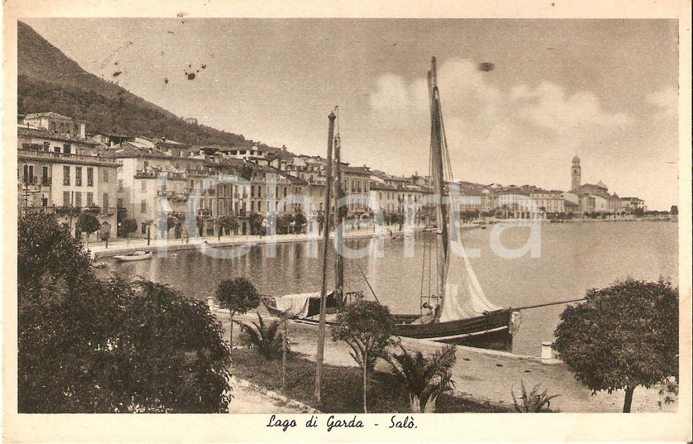 Cartolina originale da collezione 1939 SALO  BS Barca attraccata al molo  Lago di Garda Cartolina FP VG 1