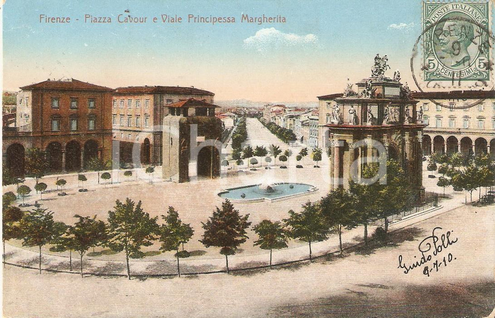 Cartolina originale da collezione 1910 FIRENZE Piazza Cavour e Viale Principessa Margherita Cartolina FP VG 1