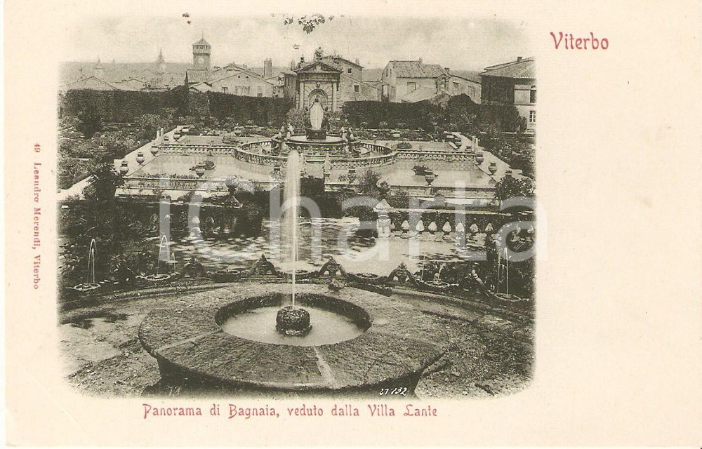 Cartolina originale da collezione 1900 ca VITERBO Panorama di BAGNAIA visto da VILLA LANTE Cartolina FP NV 1