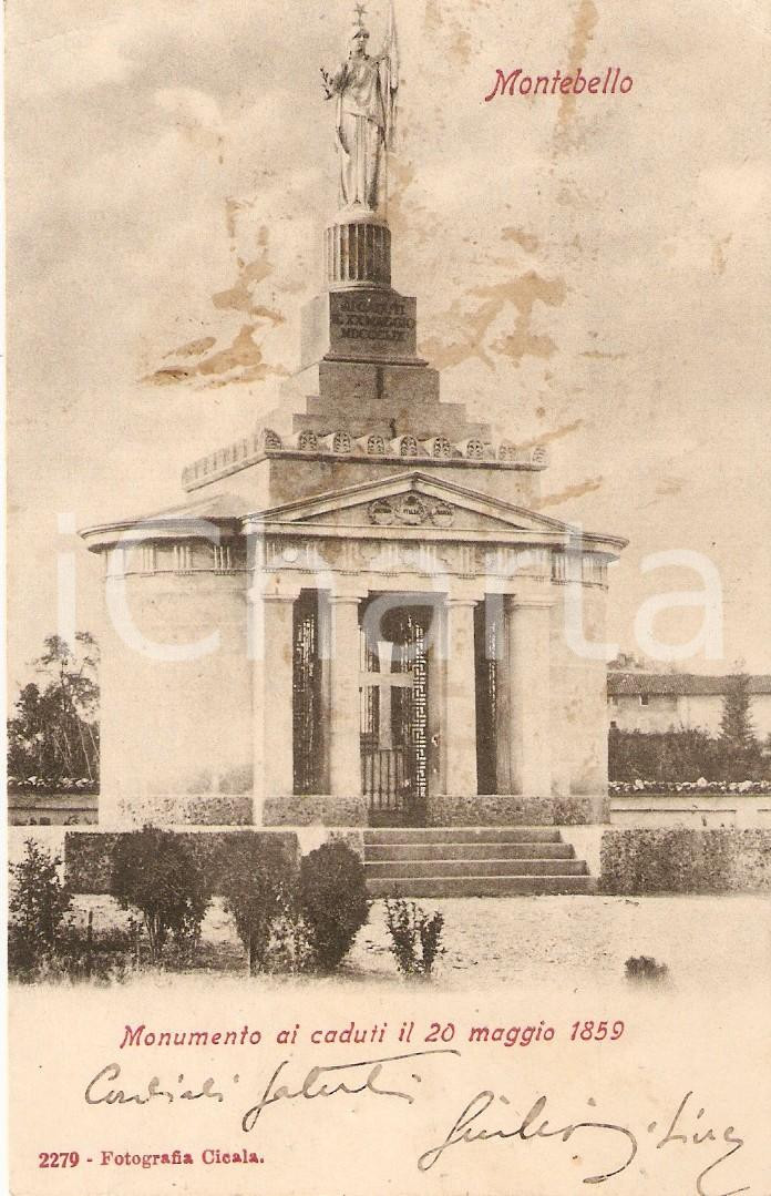 Cartolina originale da collezione 1900 ca MONTEBELLO DELLA BATTAGLIA PV Monumento ai Caduti Cartolina FP VG 1