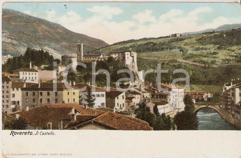 Cartolina originale da collezione 1910 ROVERETO TN Panorama con il Castello Cartolina FP VG 1