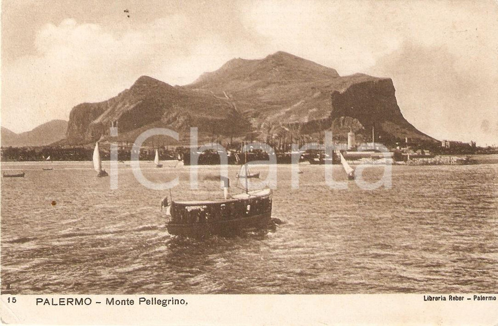 Cartolina originale da collezione 1925 ca PALERMO Battello a vapore davanti al Monte Pellegrino Cartolina FP NV 1