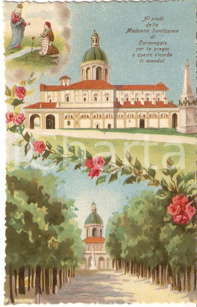 Cartolina originale da collezione 1950 ca CARAVAGGIO Santuario Beata Vergine  Vedutine ILLUSTRATE Cartolina FP NV 1
