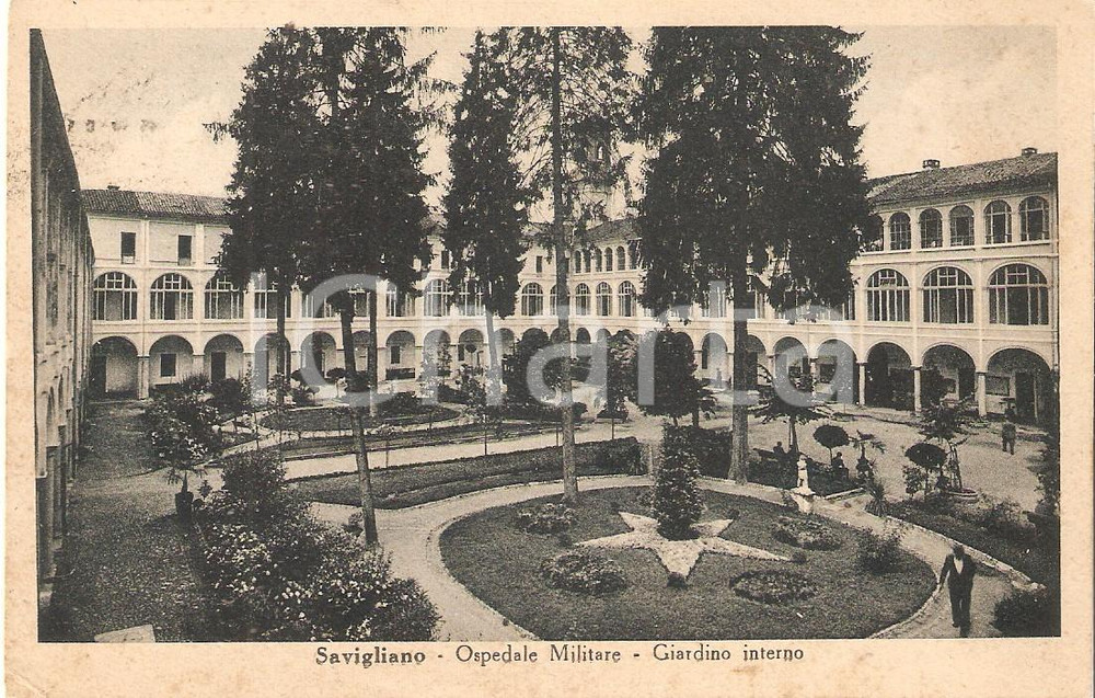 Cartolina originale da collezione 1950 SAVIGLIANO CN Ospedale militare  Giardino interno Cartolina FP VG 1