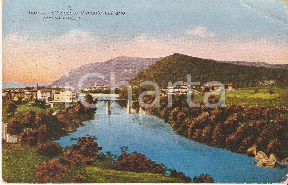 Cartolina originale da collezione 1930 ca GORIZIA Isonzo e Monte Calvario presso PODGORA Cartolina FP VG 1