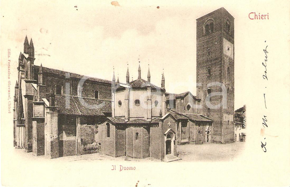 Cartolina originale da collezione 1901 CHIERI TO Veduta del Duomo Cartolina FP VG 1