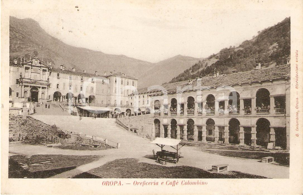 Cartolina originale da collezione 1905 ca SANTUARIO DI OROPA Oreficeria e CaffÃ¨ Colombino Cartolina FP VG 1