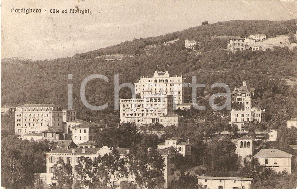 Cartolina originale da collezione 1916 BORDIGHERA IM Panorama con ville e alberghi Cartolina FP VG 1
