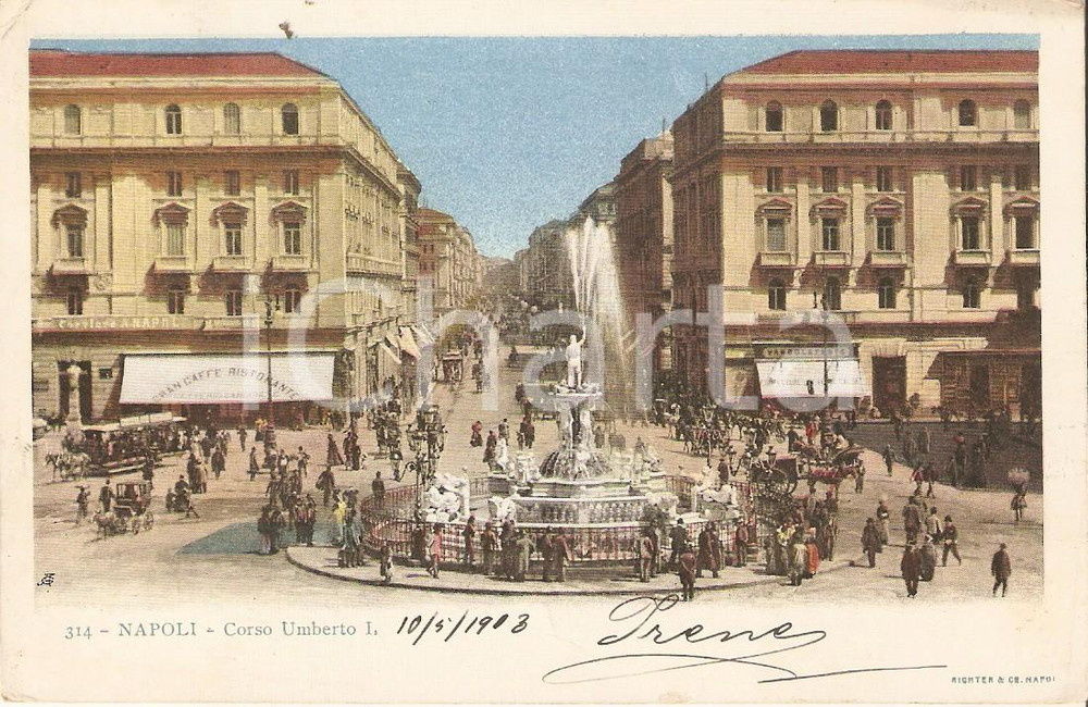Cartolina originale da collezione 1903 NAPOLI Negozi e passanti in Corso Umberto I Cartolina FP VG 1