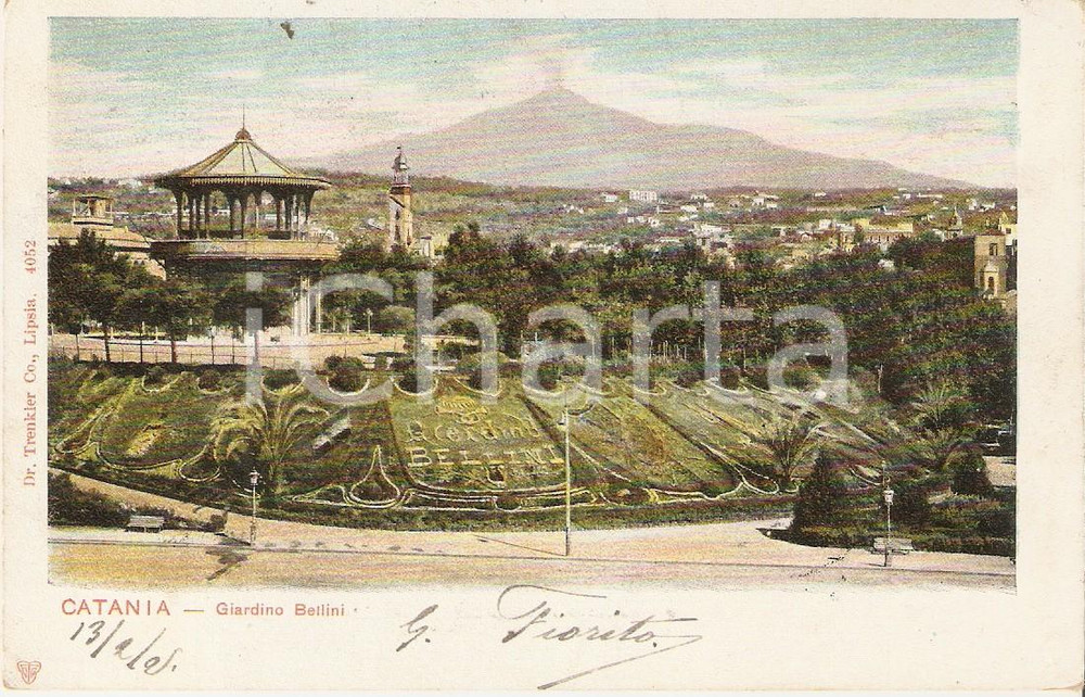 Cartolina originale da collezione 1905 CATANIA Panorama del Giardino BELLINI Cartolina FP VG 1