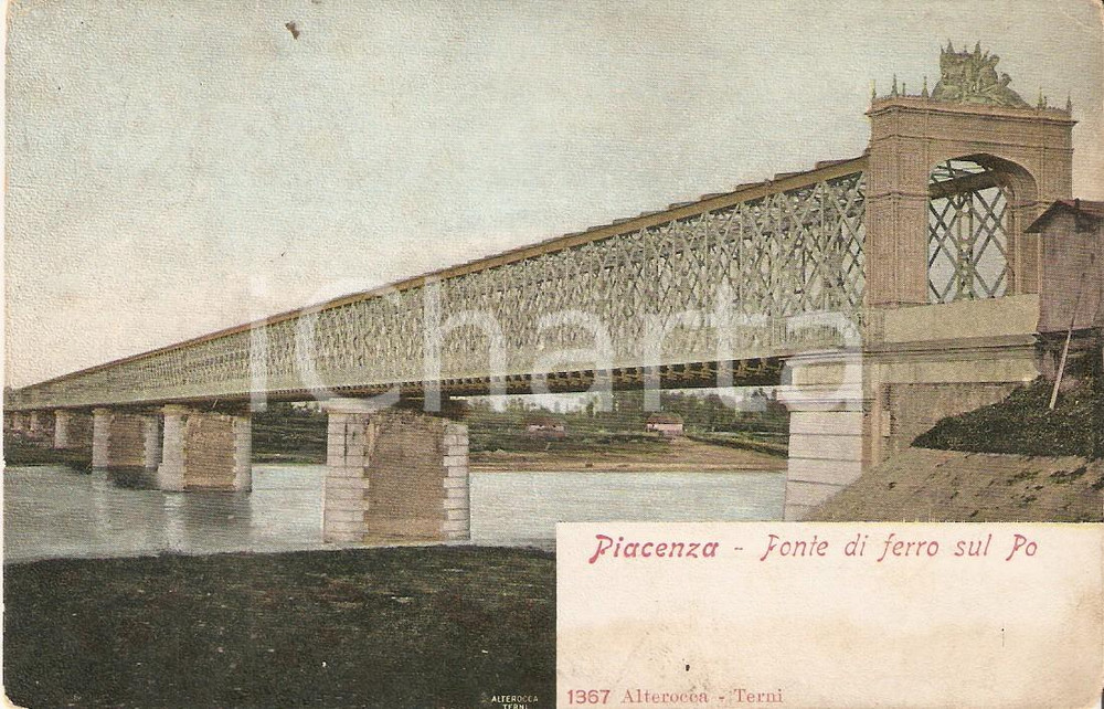 Cartolina originale da collezione 1935 ca PIACENZA Ponte sul fiume Po Cartolina FP VG 1