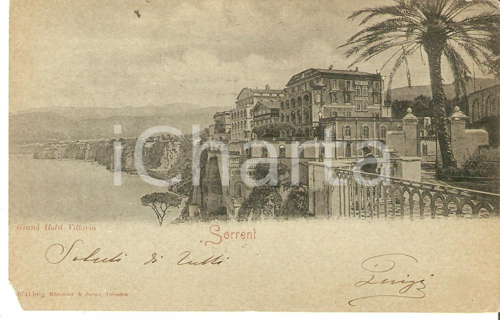 Cartolina originale da collezione 1900 ca SORRENTO NA Panorama con Grand Hotel VITTORIA Cartolina FP VG 1