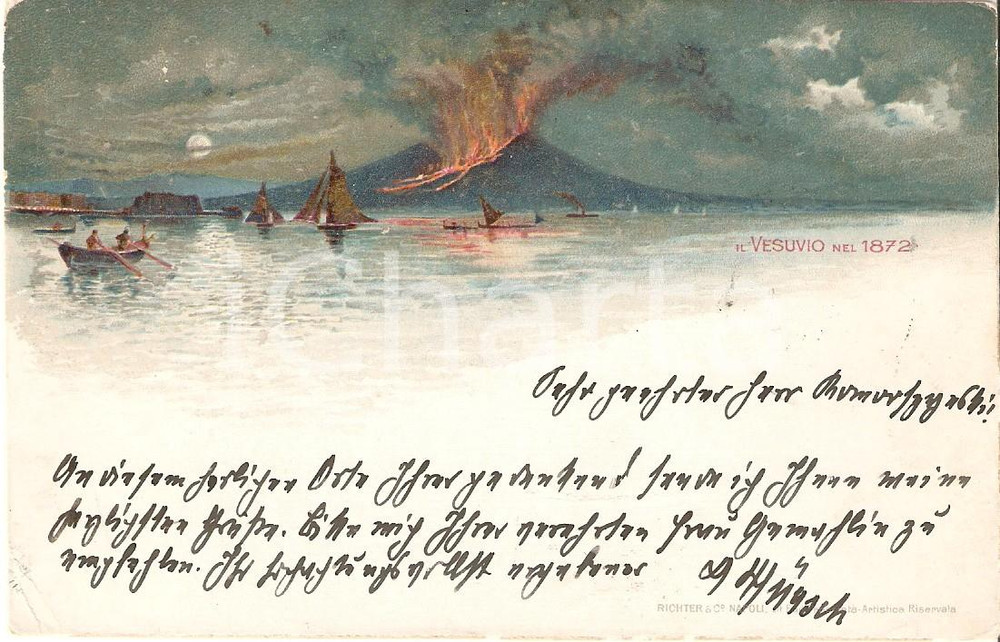 Cartolina originale da collezione 1898 NAPOLI Il Vesuvio nel 1872 Cartolina ILLUSTRATA FP VG 1