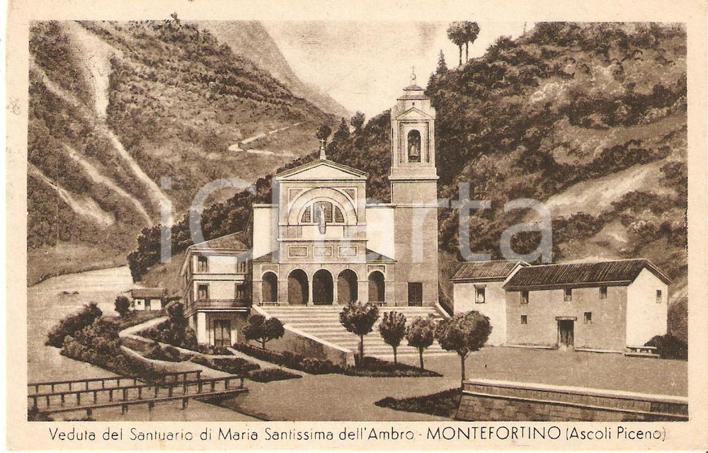 Cartolina originale da collezione 1952 MONTEFORTINO FM Santuario Maria Santissima dell Ambro Cartolina FP NV 1