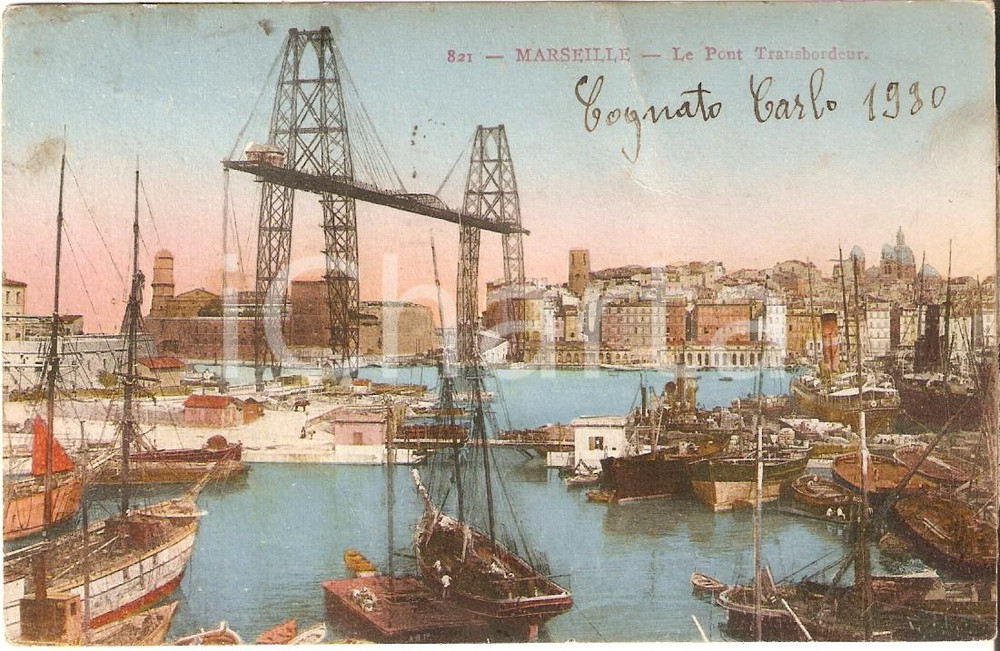Cartolina originale da collezione 1930 MARSEILLE Port Transbordeur Cartolina DANNEGGIATA FP VG 1