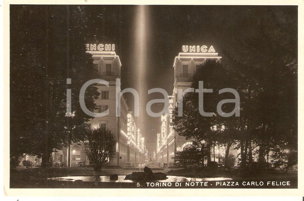 Cartolina originale da collezione 1955 ca TORINO Panorama notturno con insegne al neon Cartolina FP NV 1