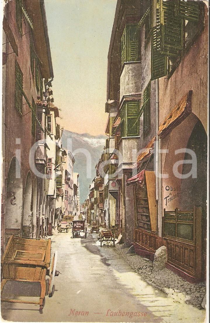 Cartolina originale da collezione 1925 ca MERANO / MERAN BZ Carretti in Laubengasse Cartolina FP NV 1