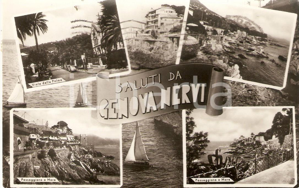 Cartolina originale da collezione 1967 GENOVA NERVI Vedutine Passeggiata a mare e Via delle Palme Cartolina FP NV 1