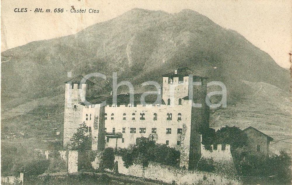 Cartolina originale da collezione 1934 CLES TN Panorama con CASTEL CLES Cartolina FP VG 1